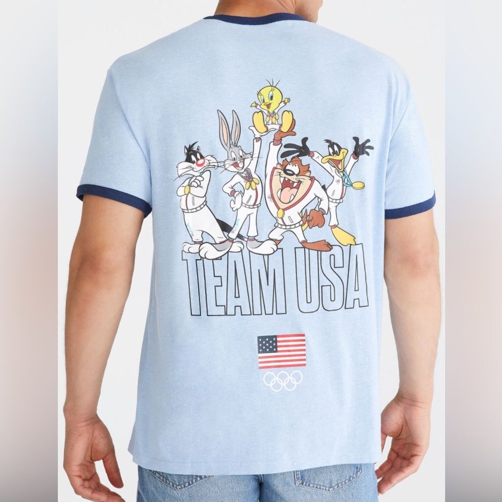 Men's Looney Tunes X Team USA Ringer Relaxed Graphic Tee 100% Cotton